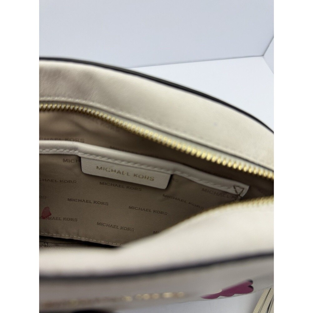 Michael Kors Floral Applique Crossbody Bag White Leather Chain Strap Tassel - Picture 9 of 12